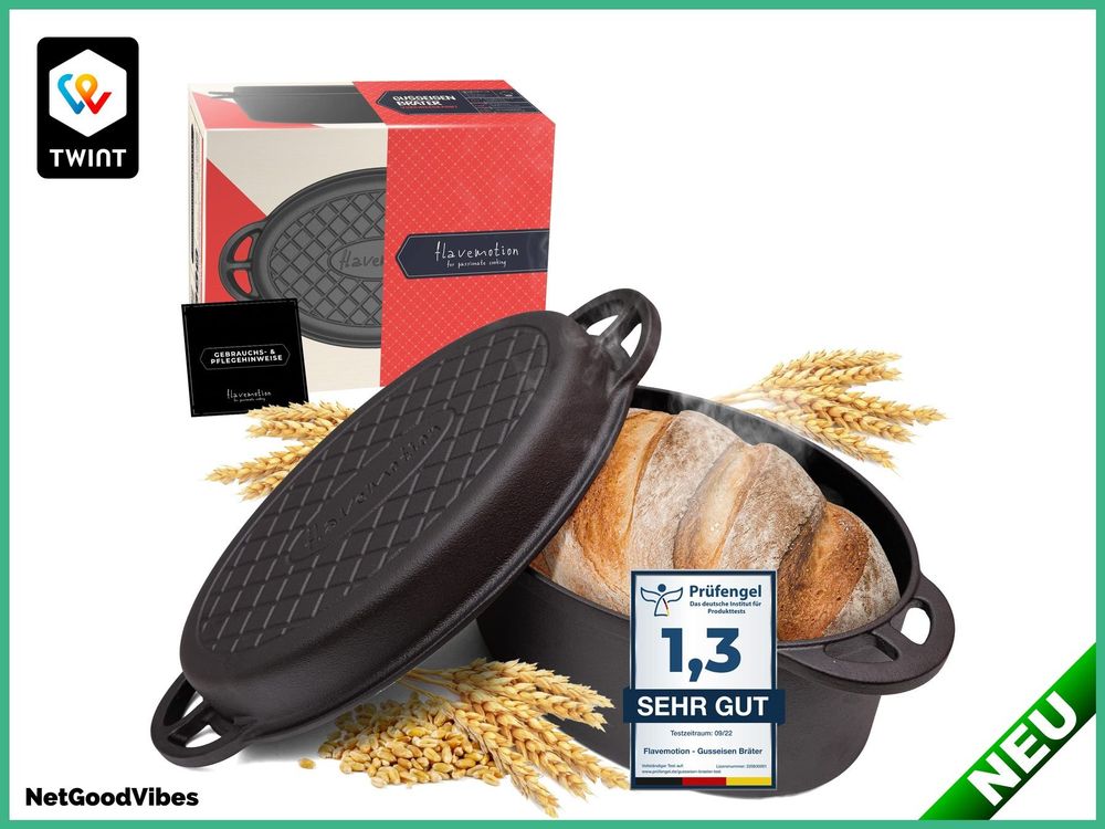 VEVOR Dutch Oven 4,73L Gusseisen - 2in1 Schmortopf Mit Bratpfannendeckel & Backzubehör