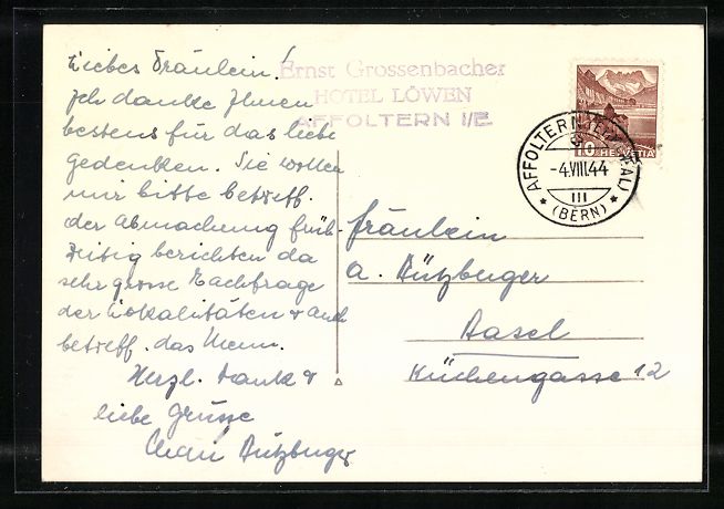 Cartes postales: Affoltern, Hotel Löwen von Ernst Grosse – D'occasion à Berlin par bartko-reher 1