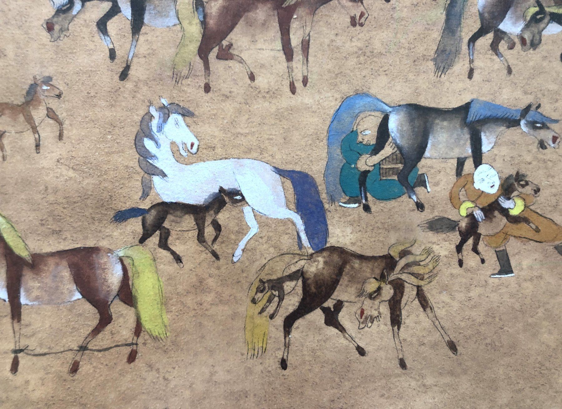 Gemälde: Mongolisches Gemälde Mongol Zurag - Steppenleben Pferde – Gebraucht aus Schaffhausen von durruti 5