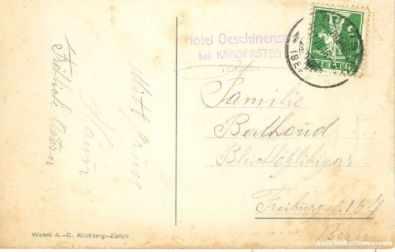 Cartoline postali: Kandersteg - Hotelstempel Oeschinensee 1916 – Usato da Emmenbrücke venduto da teestube 1