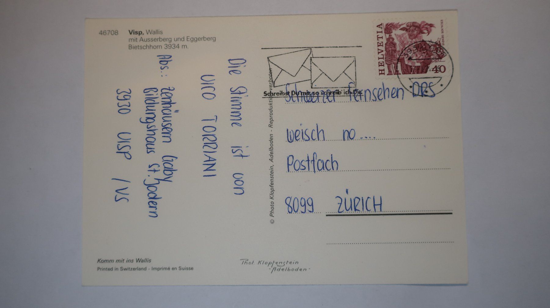 Ansichtskarten: Visp 1984 – Gebraucht aus Cormoret von Pascalll2001 2