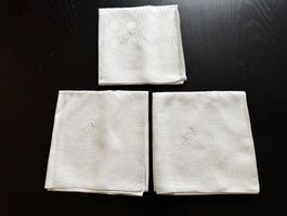 3er Set Vintage Stoffservietten, Weiss mit Monogramm MK