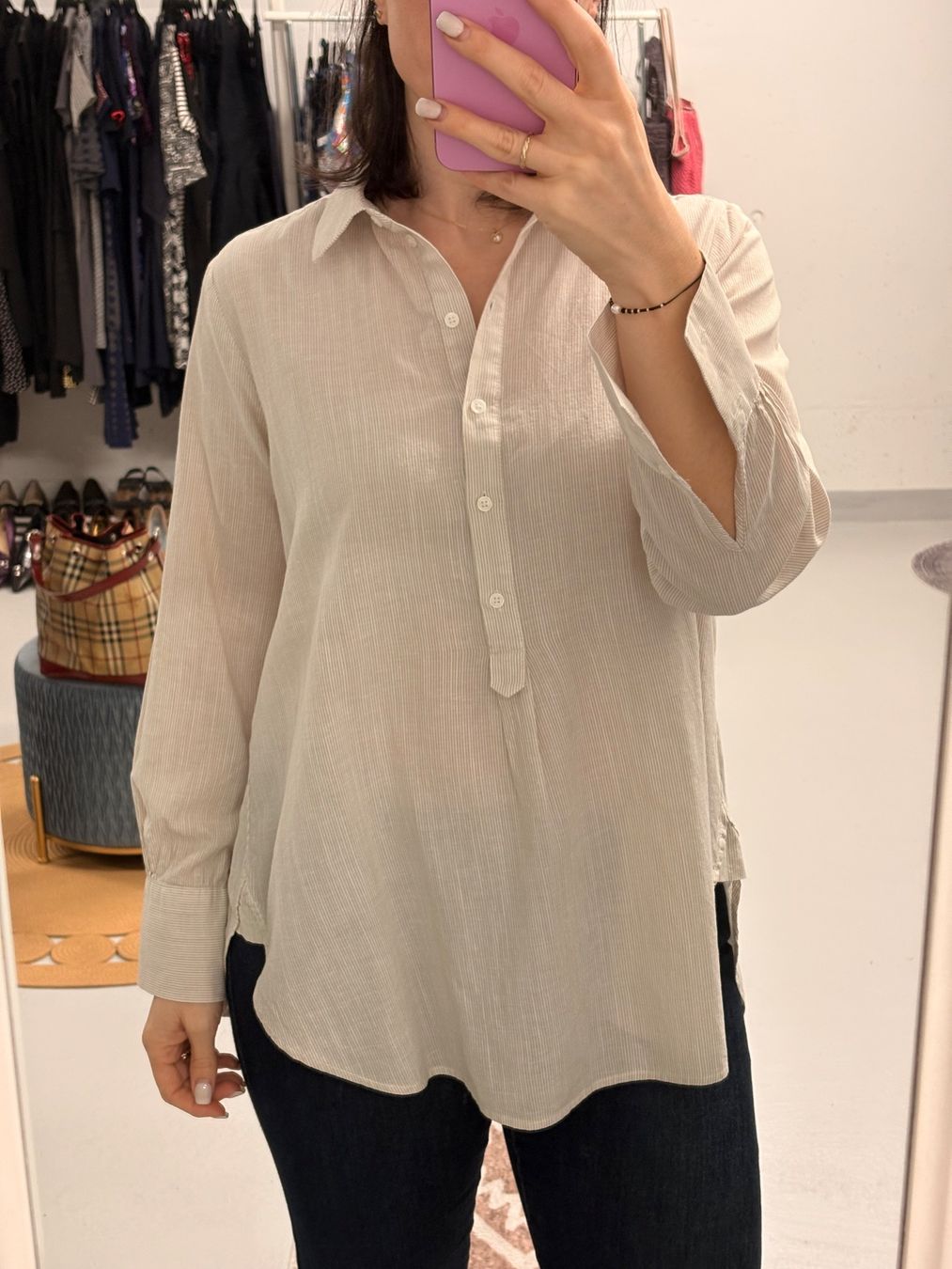 Opus Blusen: Opus Sommerbluse beige gestreift 36-42 Baumwolle Leinen – Neu (gemäss Beschreibung) aus Regensdorf von secondchancefashion 1