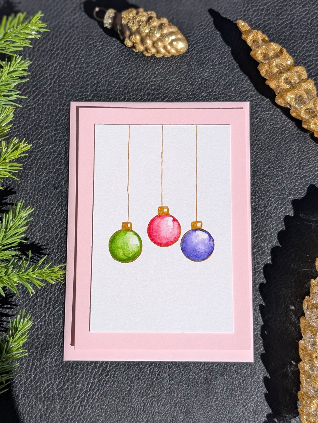Karten: 2er Set Weihnachtskarten Handgemalt – Aquarell Kugeln – Neu und originalverpackt aus Winterthur von LaVieColor 3