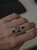 925 Silberring mit Granat-Steinen