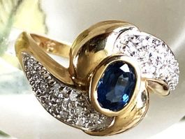 TOP SAPHIR BRILLANT Ring ca 0,80ct 585er GG **VERSAND**