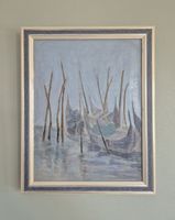 Tableau "bateaux de pêche " signé Bisetti huile sur toile