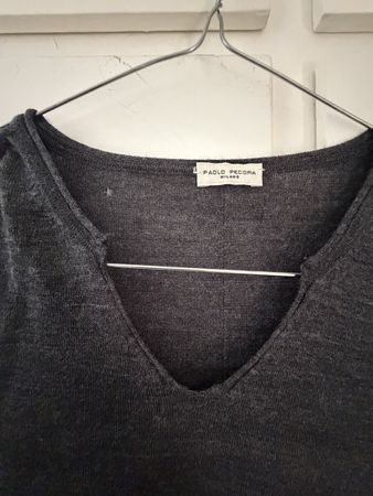 Maglione Paolo Pecora uomo L grigio con buco 100% merino