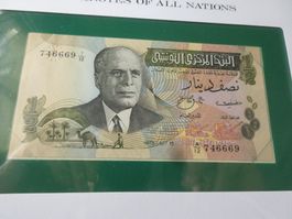 Tunesien 1989, 1/2 Dinar  - ungefaltet, Banknotenbrief