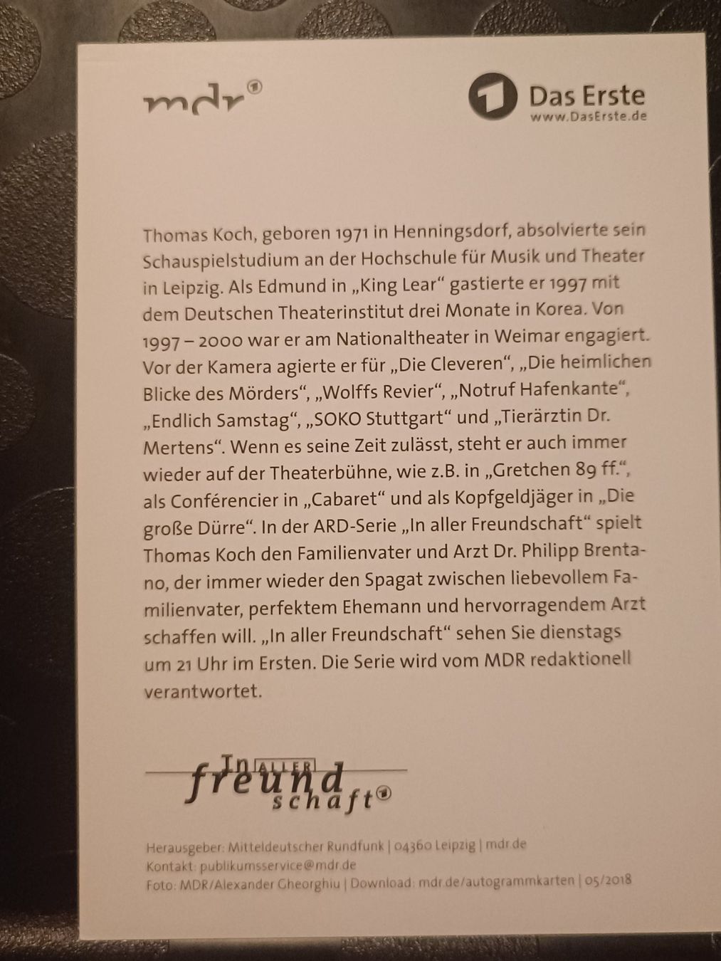 Autografi: Thomas Koch - In aller Freundschaft - handsigniert – Usato da Menziken venduto da Artographs 1
