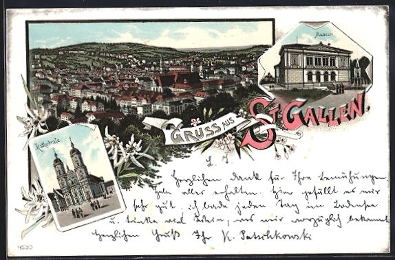 Ansichtskarten: Litho St. Gallen, Kathedrale und Museum – Gebraucht aus Berlin von bartko-reher