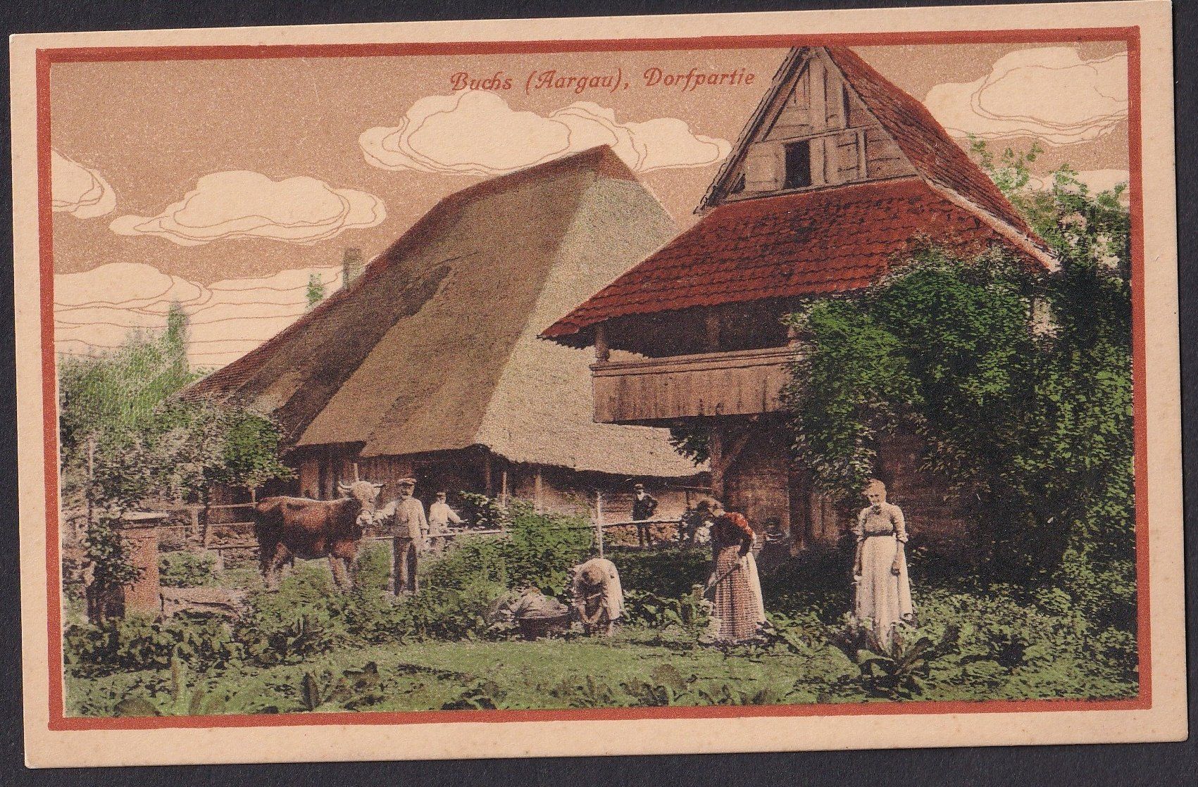Ansichtskarten: Buchs Dorfpartie mit Aargauer Bauernhaus Strohdachhaus – Gebraucht aus Olten von clotaldi