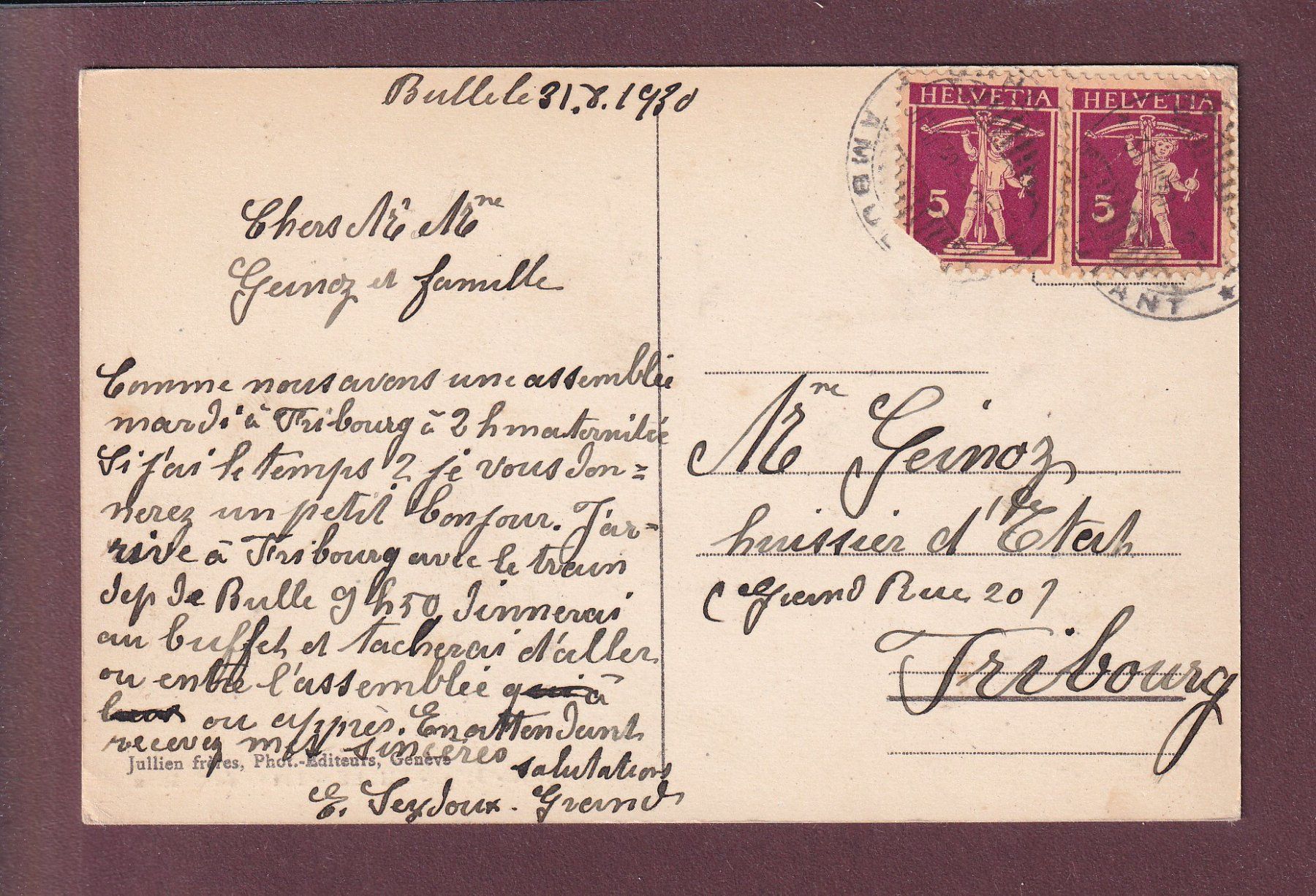 Cartes postales: BULLE - Entrée du Château - 1930 – D'occasion à Pully par nicecards 1