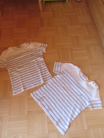 2 T-shirts femme L.L.C un blanc et gris et blanc et bleu