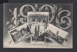 Zürich   -   4-Bild Neujahrs-Ansichtskarte 1906