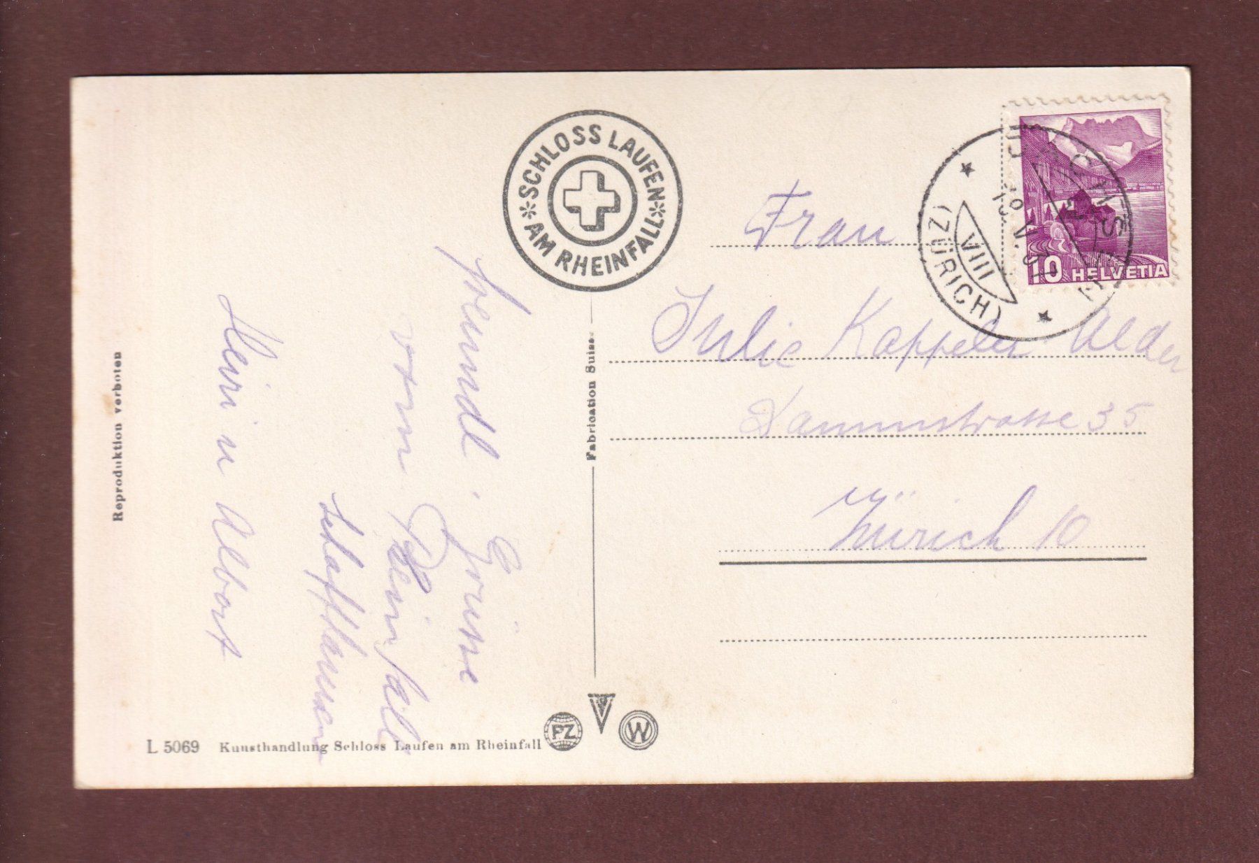 Cartes postales: RHEINFALL - 1937 – D'occasion à Pully par nicecards-shop 1