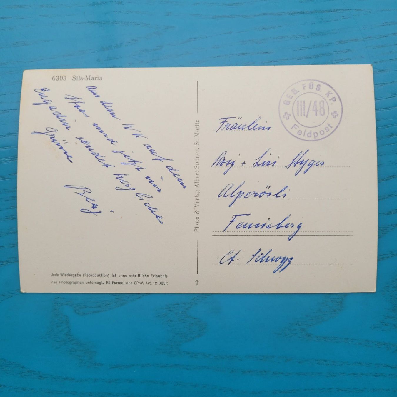 Cartoline postali: Sils- Maria (1948) – Usato da SCHÜBELBACH venduto da CoKaHa 1