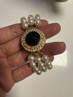 Vintage Perlenarmband 3-reihig mit Strass & schwarzem Center