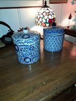 Blaue Vintage Vorratsdose mit Deckel, Keramik, 