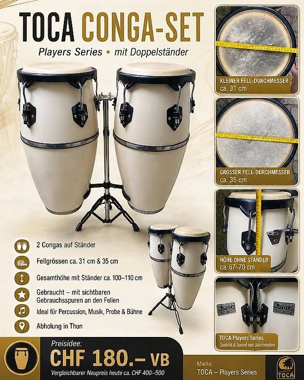 Strumenti musicali: TOCA Players Series Conga-Set mit Doppelständer – Usato da Thun venduto da infanger2010