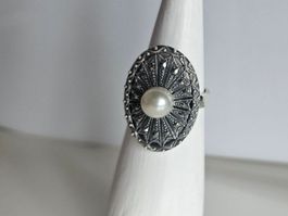 Silberring mit Perle Grösse 52