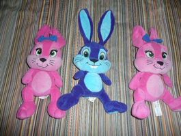 Grosses Plüschpaket 3 x Hasenplüsch pink und dunkelblau