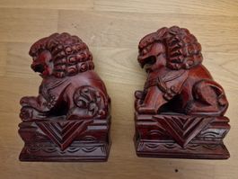 Asiatische Löwen, Paar aus Holz, Top Zustand!