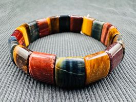 Dreifarbiges Tigerauge Armband Armreif rechteckig gerundet