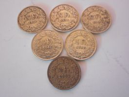 6 x 50 Rp. silber  1920/34/44/46/48/51