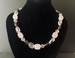 Rose Quartz, Smoky Quartz & Rock Crystal Necklace - Silver