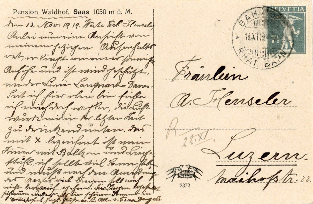 Cartoline postali: Saas   GR   -   Pension Waldhof       um 1919 – Usato da Brig venduto da Valcards54 1