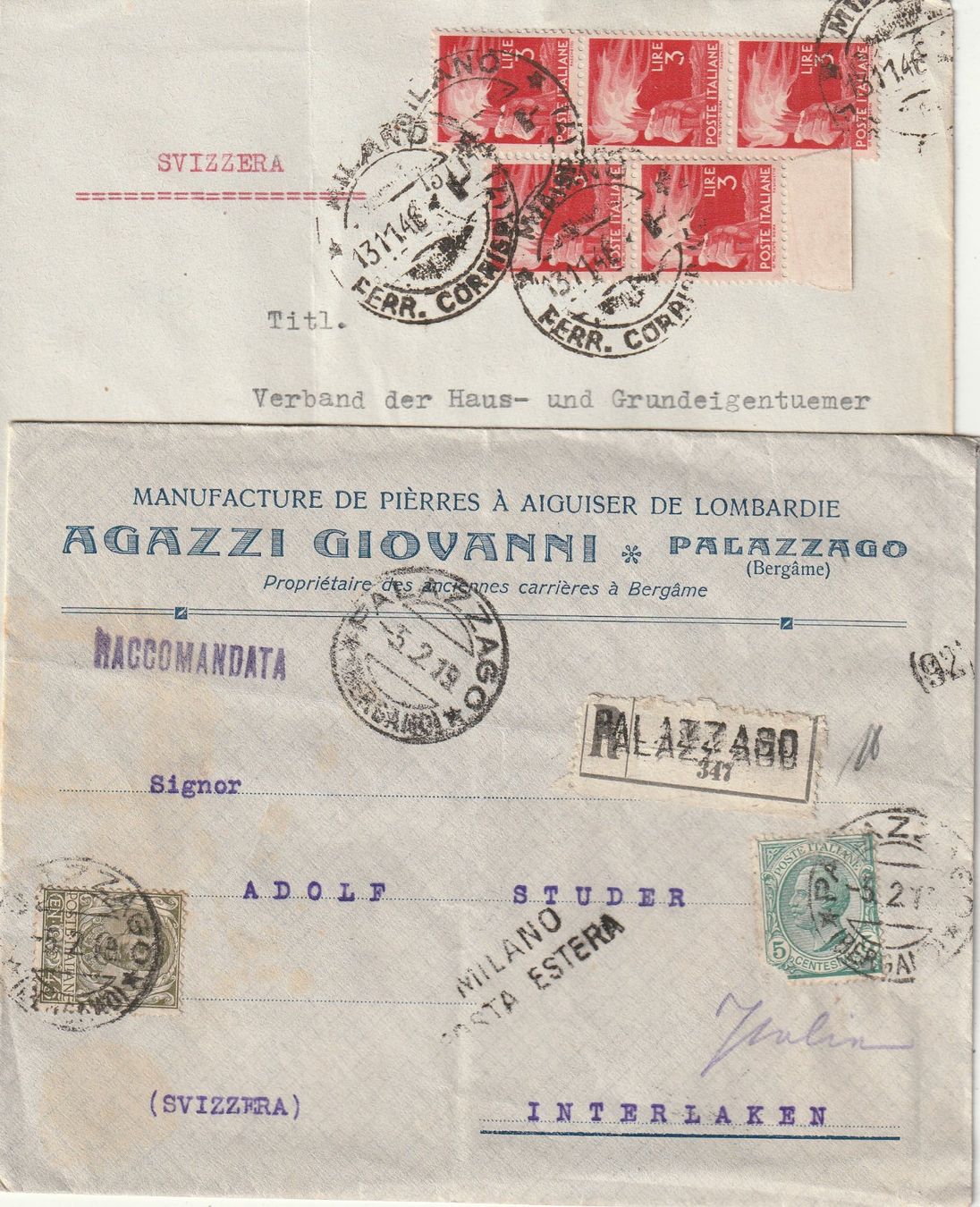 Tous les timbres: Italien 2 Briefe 1919 – D'occasion à Rorschacherberg par fratovi2