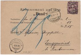 15 Rp. Wertziffer auf Jugendstil NN-Firmenkarte von BERN
