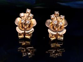 Antik 1940s Cherry Blossom Diamant Ohrclips, 18k Gold 750