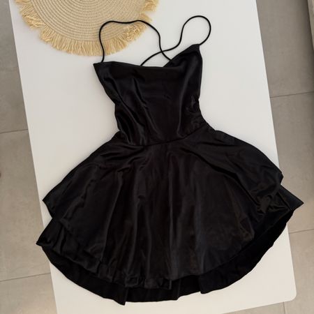 Black Dress Spaghetti Straps Layered Skirt Size S