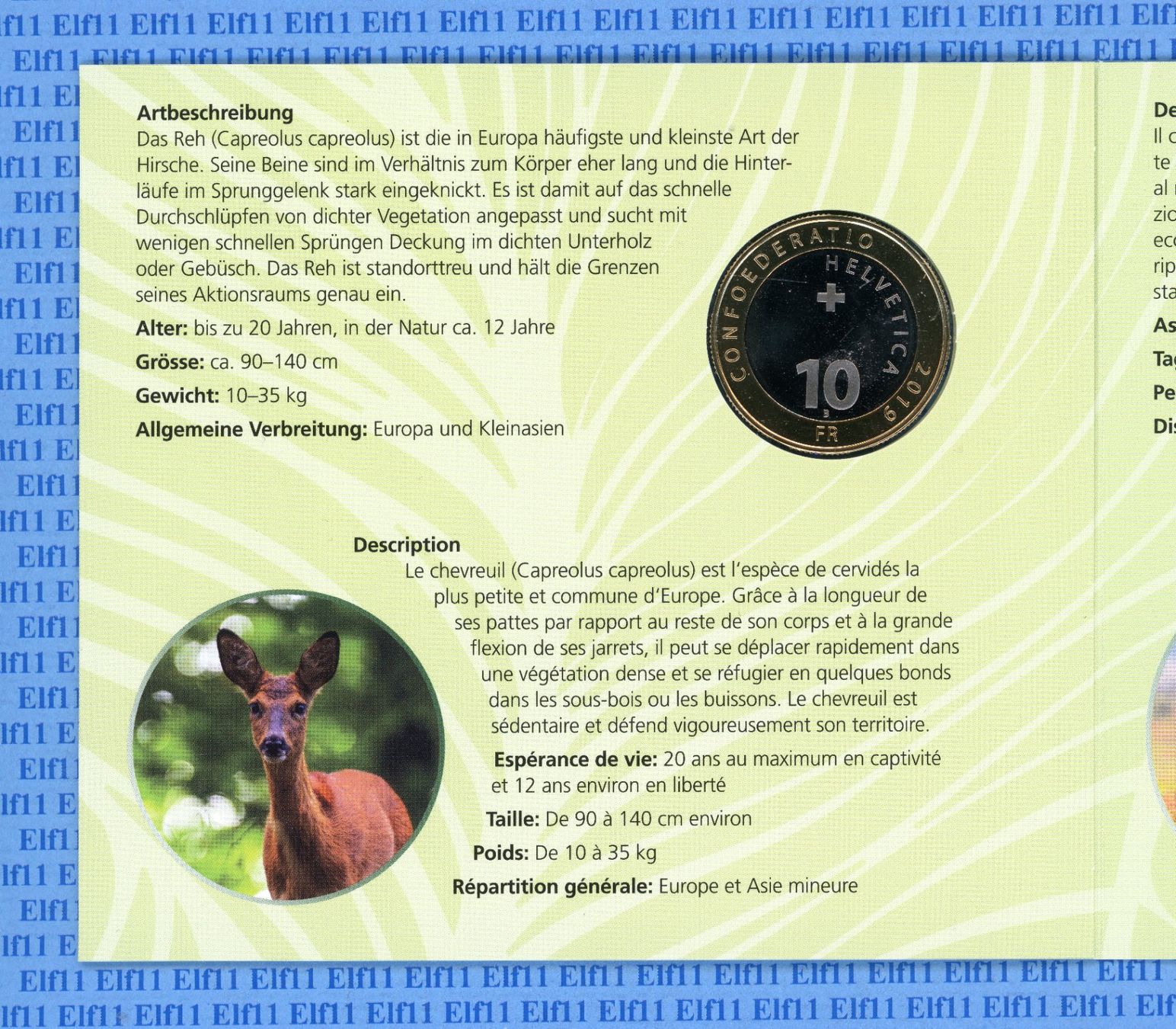 Tutti le monete: CHF__10.00 2019 Reh im Folder stgl 10 Franken – Nuovo e nell'imballaggio originale da Widnau venduto da Elf11 2