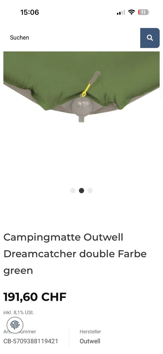 Outwell Materassi: Outwell Dreamcatcher Double 7.5cm -  Schlafmatte Camping – Usato da Adliswil venduto da Baski7 9