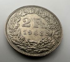 2 Franken 1963, Silber. Ss erhalten