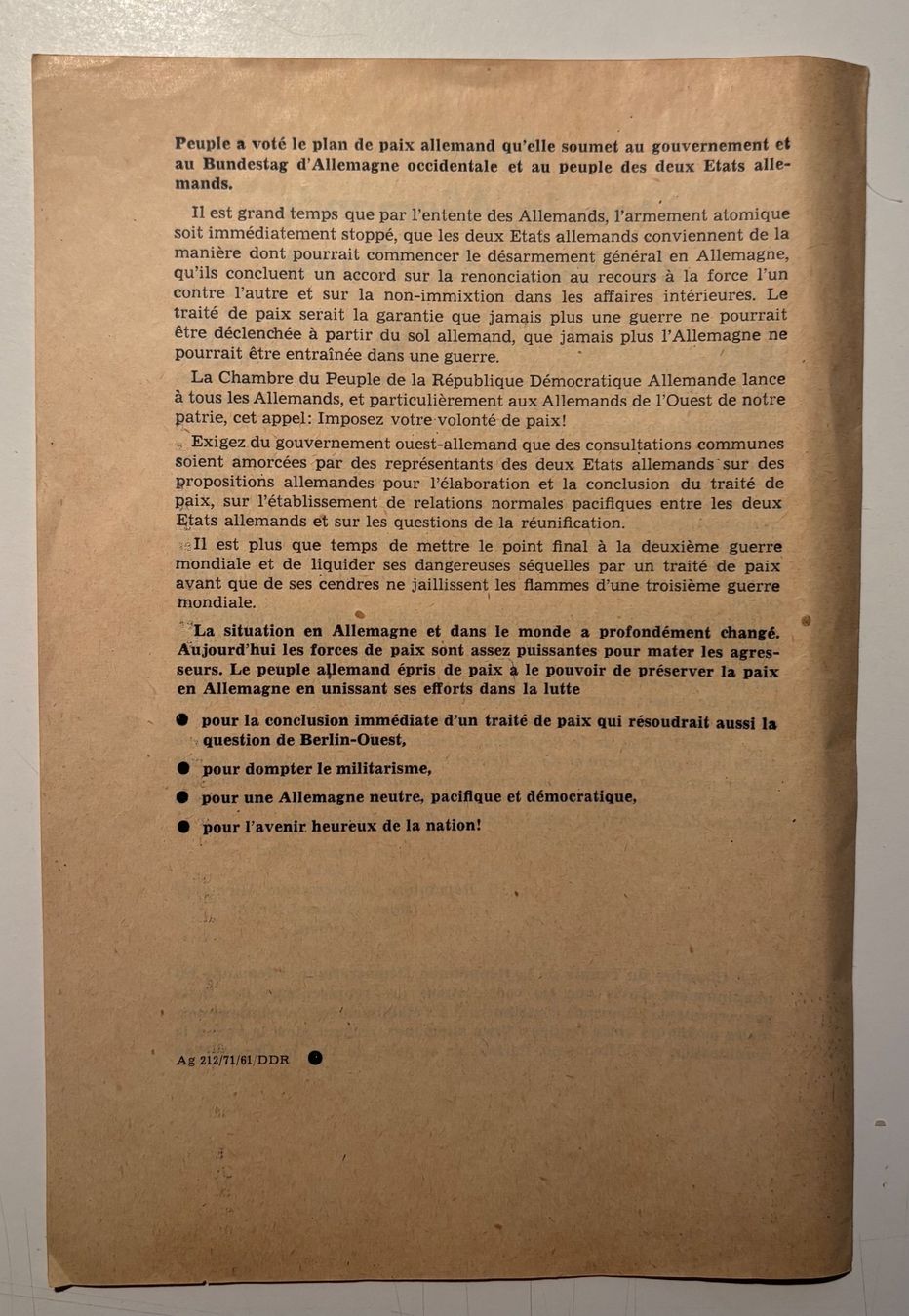 Documenti: Brochure Le plan de paix Allemand – Usato da Neuchâtel venduto da gefdeneuch 1