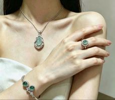 Schmuckset Jade Klasse A Ring Kette Armband neuwertig