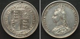 England  Shilling 1887 VICTORIA Silber ERHALTUNG! vz+
