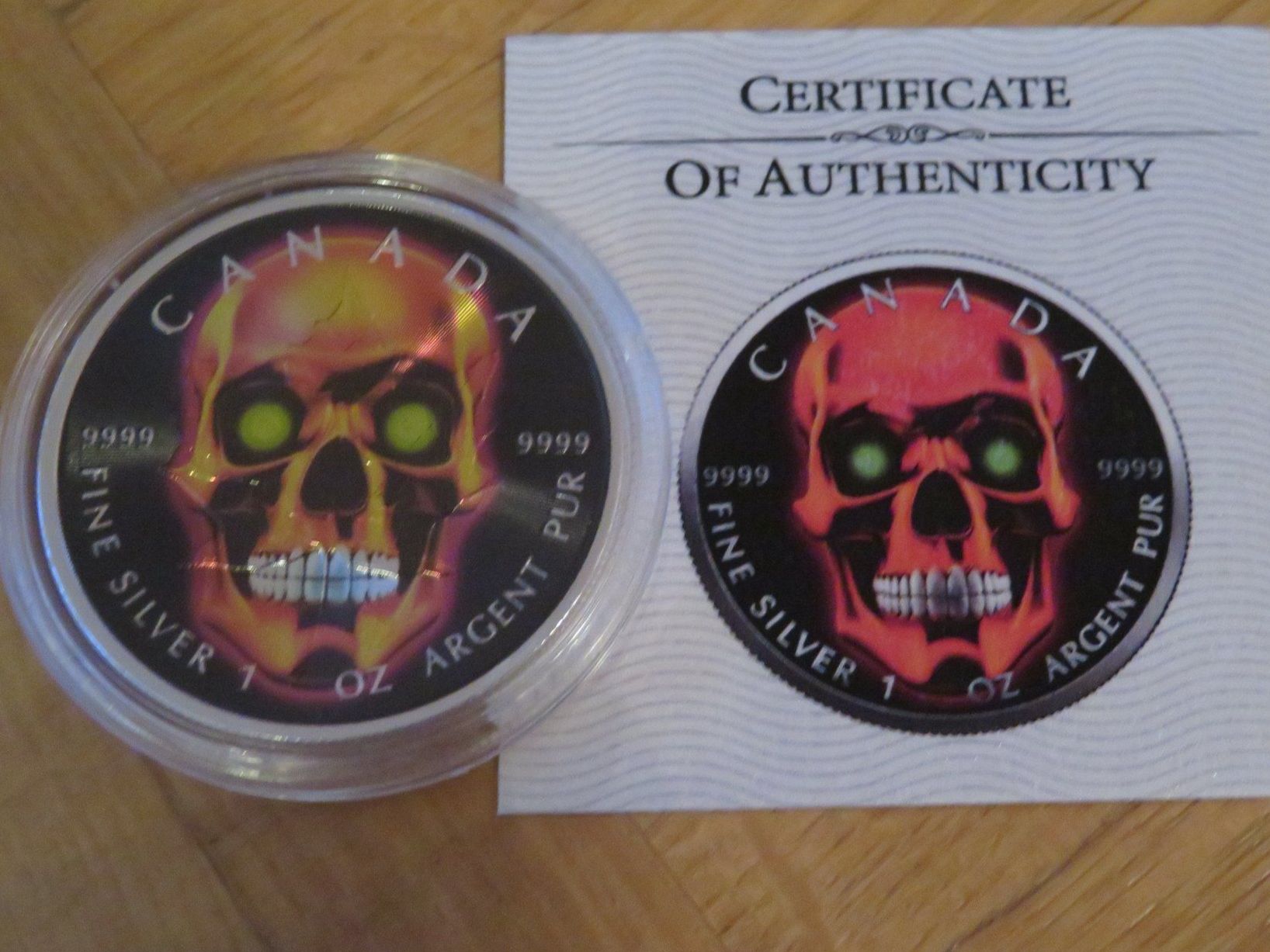Alle Münzen: Orange Fire Skull 2023 Maple Leaf 1 OZ SILBER -COLOR EDIT – Neu (gemäss Beschreibung) aus Wetzikon ZH von Nicki6 1