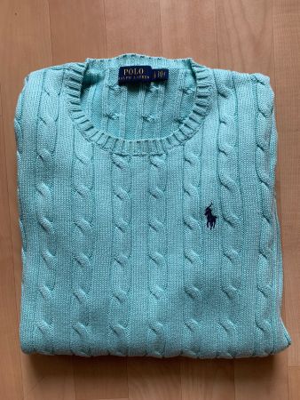 RALPH LAUREN Cable Knit Cotton turquoise pullover M/L (NEW)