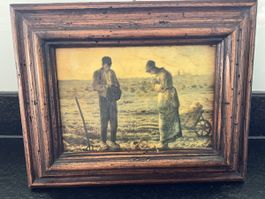 Altes Bild mit Holzrahmen, "Kartoffelernte", Vintage!