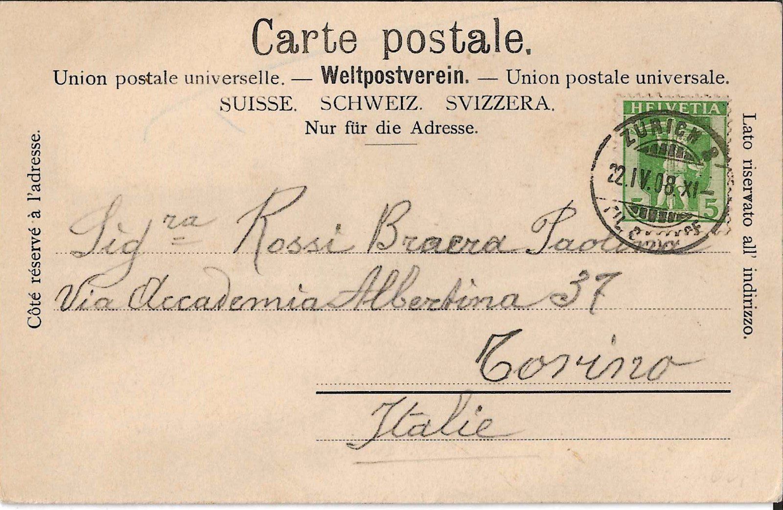 Cartoline postali: Karte Zürich (Dolderquartier)1908 – Usato da Zürich venduto da Philacat11 1