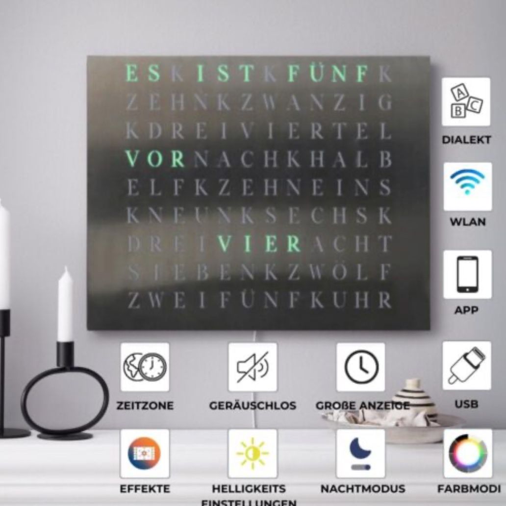 Orologi da terra & Orologi da parete: WordClock Edelstahl - elegante Wortuhr im Minimalismus Stil – Nuovo e nell'imballaggio originale da Engelburg venduto da J.B.007 7