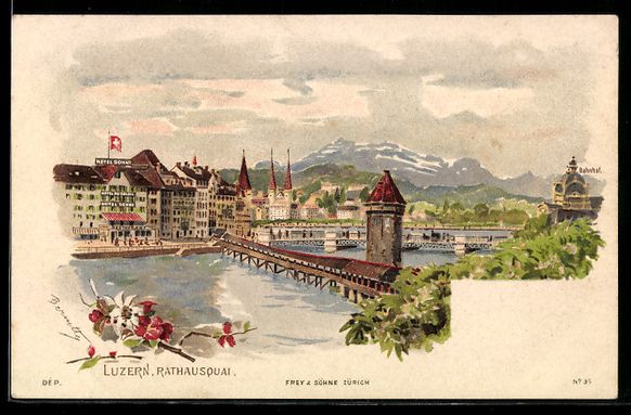 Ansichtskarten: Lithographie Luzern, Rathausquai – Gebraucht aus Berlin von bartko-reher