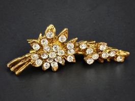 Vintage goldene Brosche mit Strass Blumenstrauß