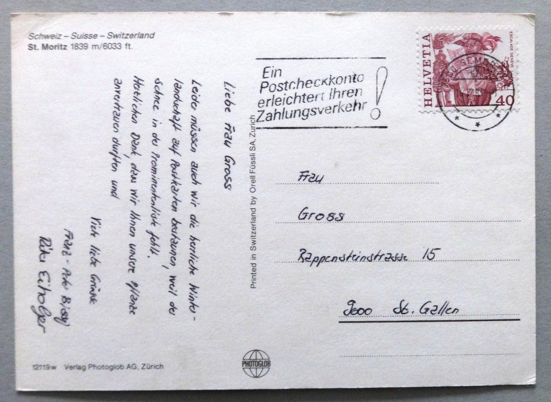 Cartoline postali: St. Moritz  1839 m – Difettoso da Fétigny venduto da Billy2miny 1