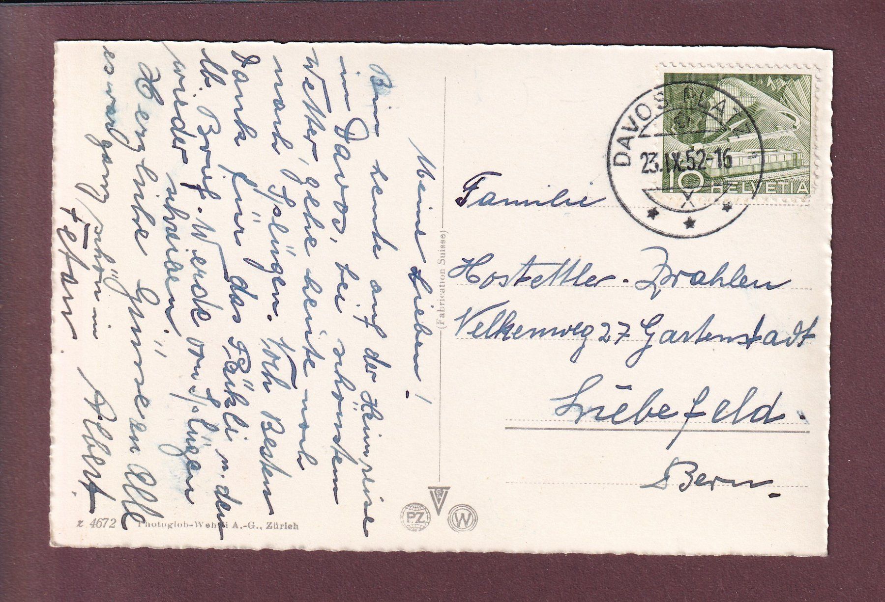 Cartoline postali: DAVOS-PLATZ - Seehorn - 1952 – Usato da Pully venduto da nicecards 1